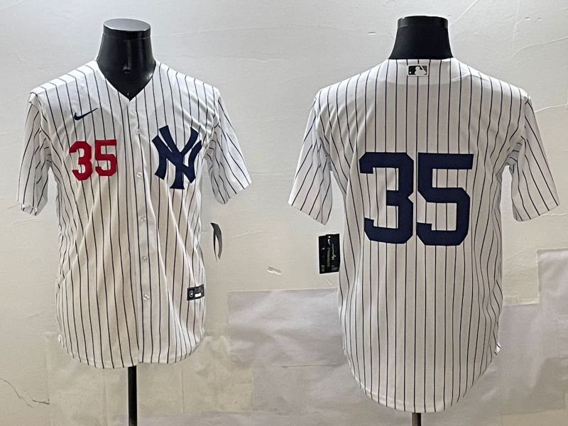 Men New York Yankees #35 No Name White Stripe Game 2025 Nike MLB Jersey style 7->new york yankees->MLB Jersey